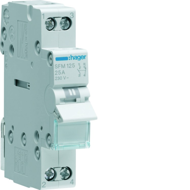 Modułowy przełącznik instalacyjny I-II 2-obwodowy 1NO+1NC 25A 230VAC SFM125 Hager