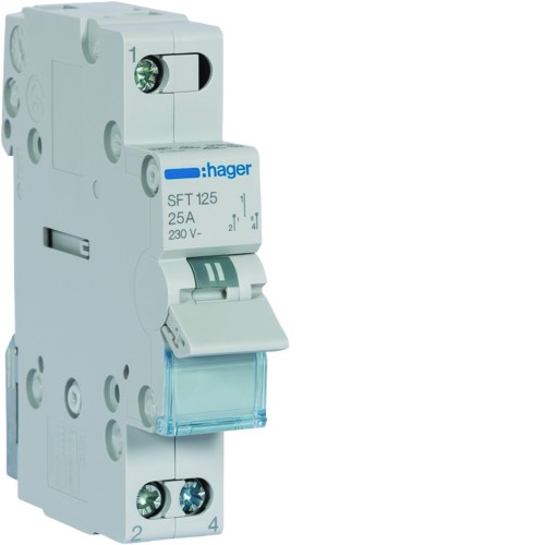 Modułowy przełącznik instalacyjny I-0-II punkt wspólny od góry 1P 25A 230VAC SFT125 Hager