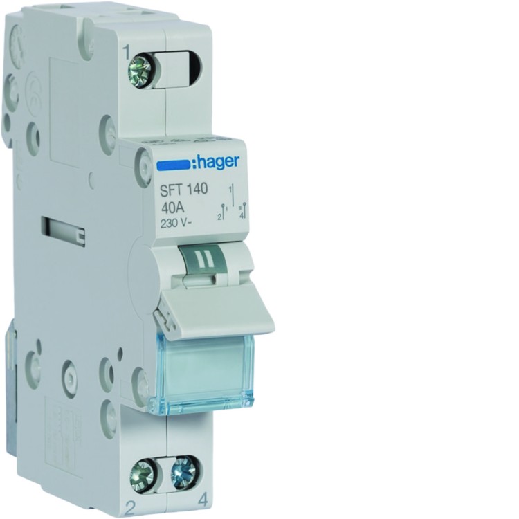 Modułowy przełącznik instalacyjny I-0-II punkt wspólny od góry 1P 40A 230VAC SFT140 Hager