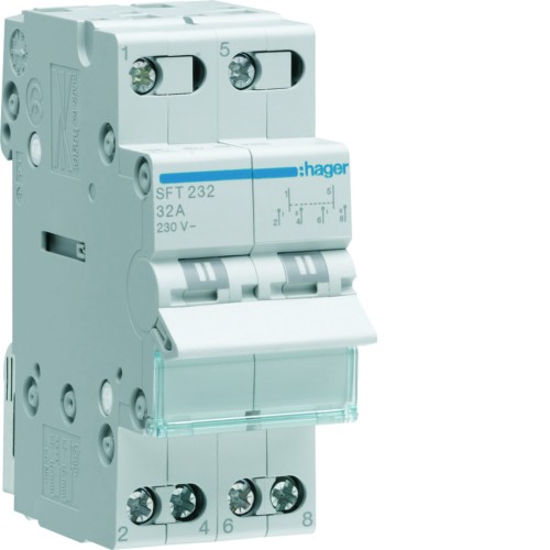 Modułowy przełącznik instalacyjny I-0-II punkt wspólny od góry 2P 32A 230VAC SFT232 Hager