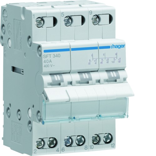 Modułowy przełącznik instalacyjny I-0-II punkt wspólny od góry 3P 40A 400VAC SFT340 Hager