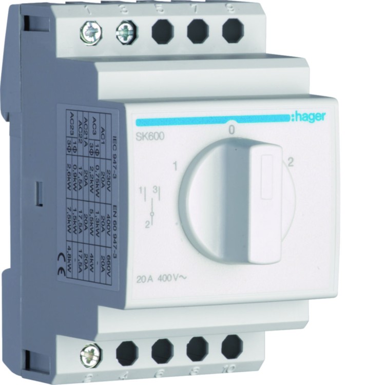 Przełącznik obrotowy 1P I-O-II 20A 400V SK600 Hager