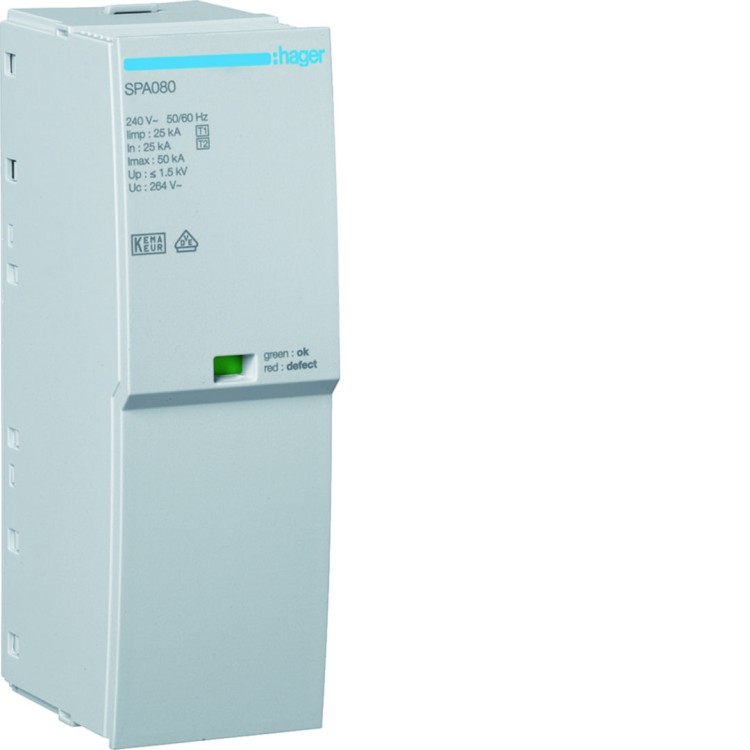 SPD Moduł T1 1P sieć TN-S/TN-C/TT(L-N) Iimp=25kA Up≤1,5kV In=25kA do SPA180 SPA080 Hager