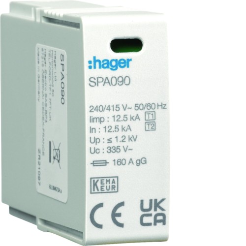 SPD Moduł T1+T2 MOV 1P L-N Iimp=12,5 kA In=12,5kA Imax=50kA Up≤1,2kV SPA090 Hager