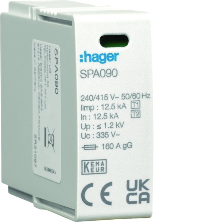 SPD Moduł T1+T2 MOV 1P L-N Iimp=12,5 kA In=12,5kA Imax=50kA Up≤1,2kV SPA090 Hager