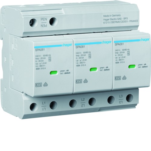 SPD T1+T2 3P sieć TN-C Iimp=75kA Up≤1,5kV styk  SPA800 Hager