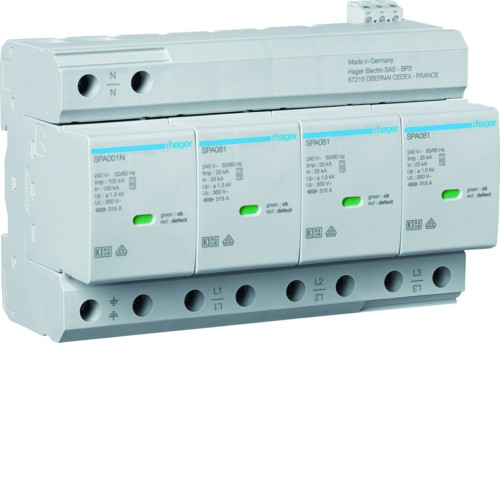 SPD T1+T2 4P sieć TN-S/TT Iimp=100kA Up≤1,5kV styk  SPA801 Hager