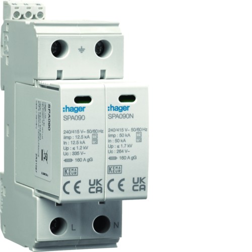 SPD Ogr. przepięć T1+T2 MOV 2P sieć TN-S/TT Iimp=25kA In=50kA Up≤1,2kV styk  SPA911 Hager