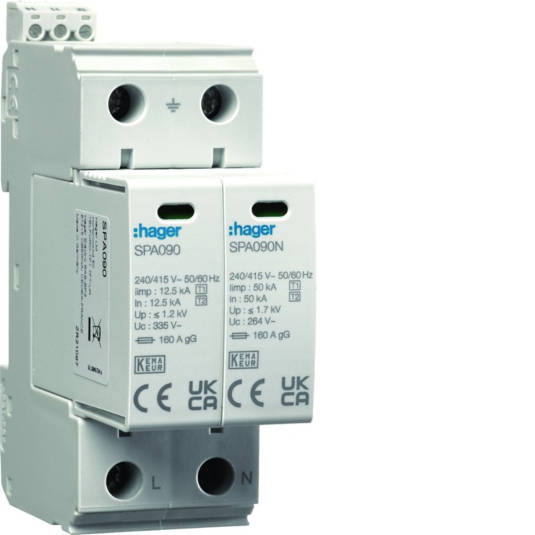 SPD Ogr. przepięć T1+T2 MOV 2P sieć TN-S/TT Iimp=25kA In=50kA Up≤1,2kV styk  SPA911 Hager