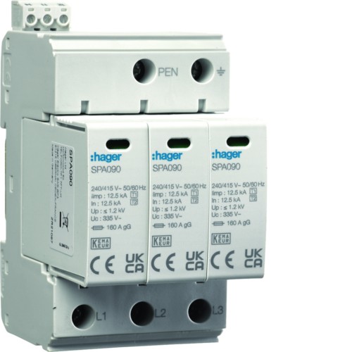SPD Ogr. przepięć T1+T2 MOV 3P sieć TN-C Iimp=37,5kA In=50kA Up≤1,2kV styk  SPA930 Hager