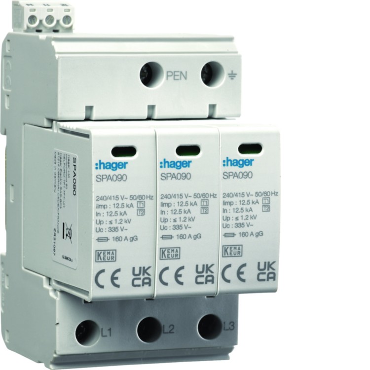 SPD Ogr. przepięć T1+T2 MOV 3P sieć TN-C Iimp=37,5kA In=50kA Up≤1,2kV styk  SPA930 Hager
