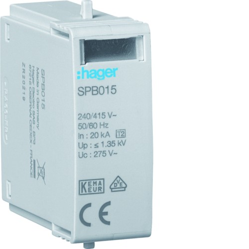 SPD Moduł T2 MOV 1P sieć TN/TT In=20kA Imax=40kA Up≤1,35kV L-N Uc=275V  SPB015 Hager