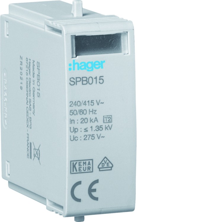 SPD Moduł T2 MOV 1P sieć TN/TT In=20kA Imax=40kA Up≤1,35kV L-N Uc=275V  SPB015 Hager