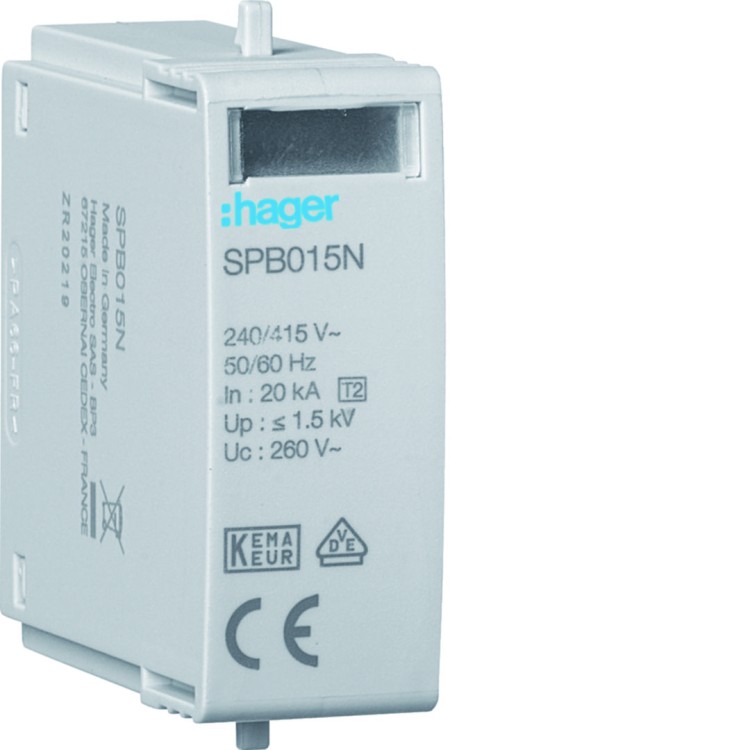 SPD Moduł T2 MOV 1P N-PE sieć TT In=20kA Imax=40kA Up≤1,5kV Uc=260V SPB015N Hager