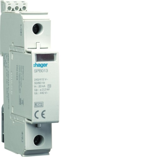 SPD Ogranicznik przepięć T2 1P 40kA Typ2 sieć IT In=20kA Up≤1,35kV Uc=440V styk SPB117 Hager