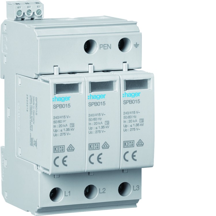 SPD T2 3P sieć TN-C In=20kA Imax=40kA Up≤1,35kV styk  SPB315 Hager