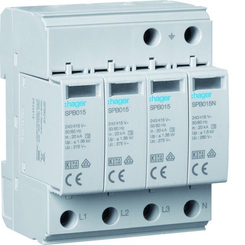 SPD T2 4P 3+1 sieć TN-S/TT In=20kA Up≤1,35kV Uc=275V SPB413 Hager