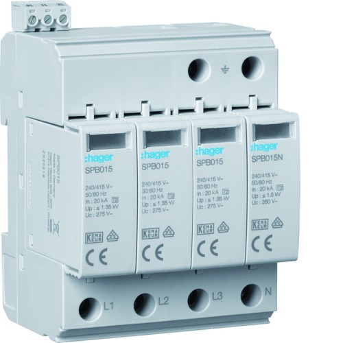 SPD T2 4P 3+1 sieć TN-S/TT In=20kA Up≤1,35kV styk  SPB415 Hager