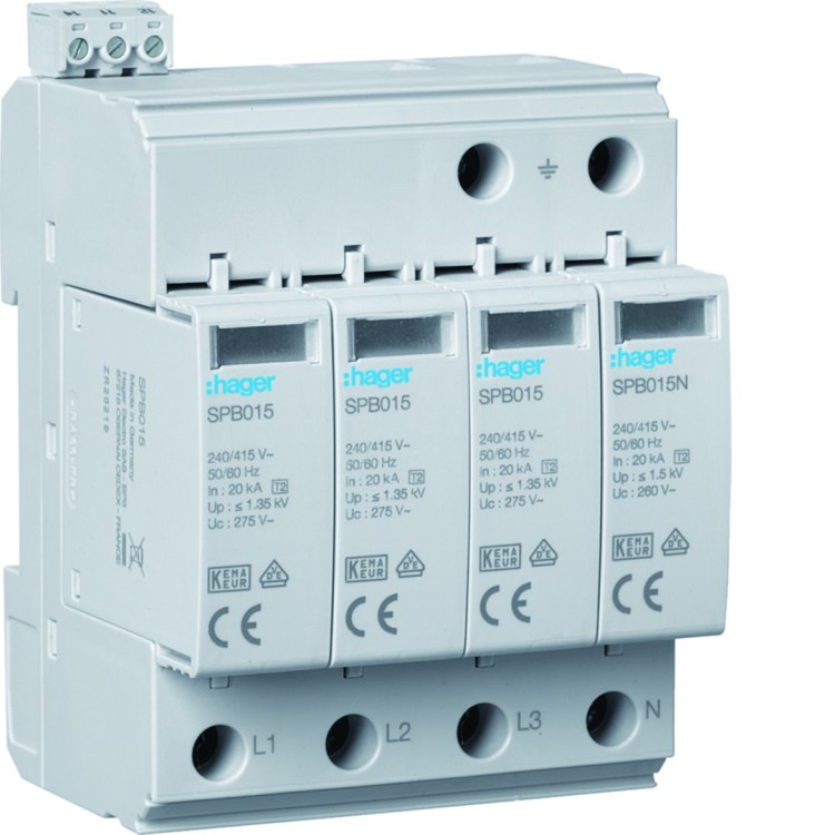 SPD T2 4P 3+1 sieć TN-S/TT In=20kA Up≤1,35kV styk  SPB415 Hager