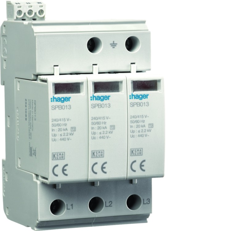 SPD T2 3P sieć IT 3+0 In=20kA Imax=40kA Up≤2,2kV styk  SPB517 Hager