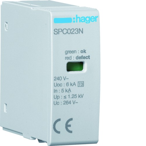 SPD Moduł T3 MOV 2P sieć TN-S In=5kA Uc=264V Uoc=6kV Up=1,25kV SPC023N Hager