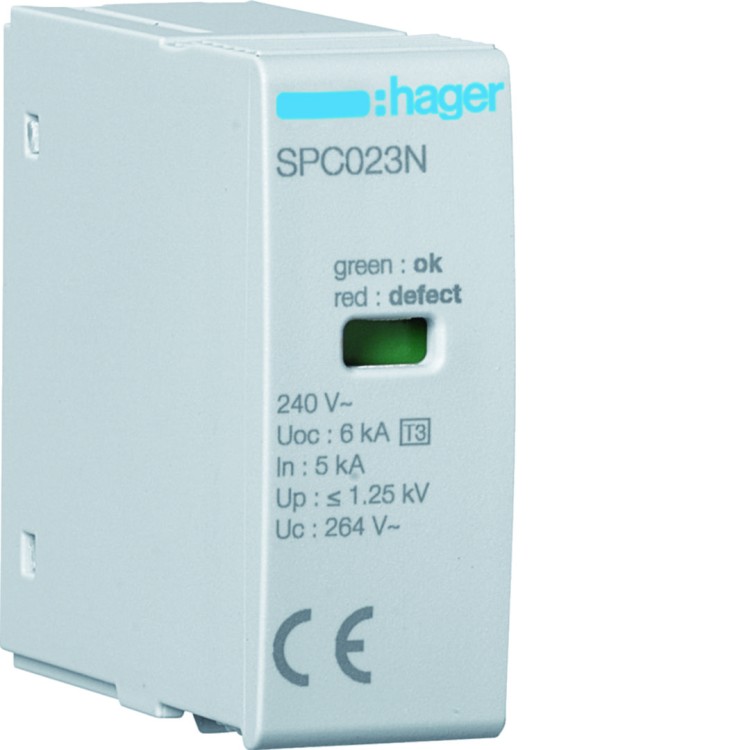 SPD Moduł T3 MOV 2P sieć TN-S In=5kA Uc=264V Uoc=6kV Up=1,25kV SPC023N Hager