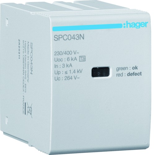 SPD Moduł T3 MOV 4P sieć TN-S In=3kA Uc=264V Uoc=6kV Up=1,4kV SPC043N Hager