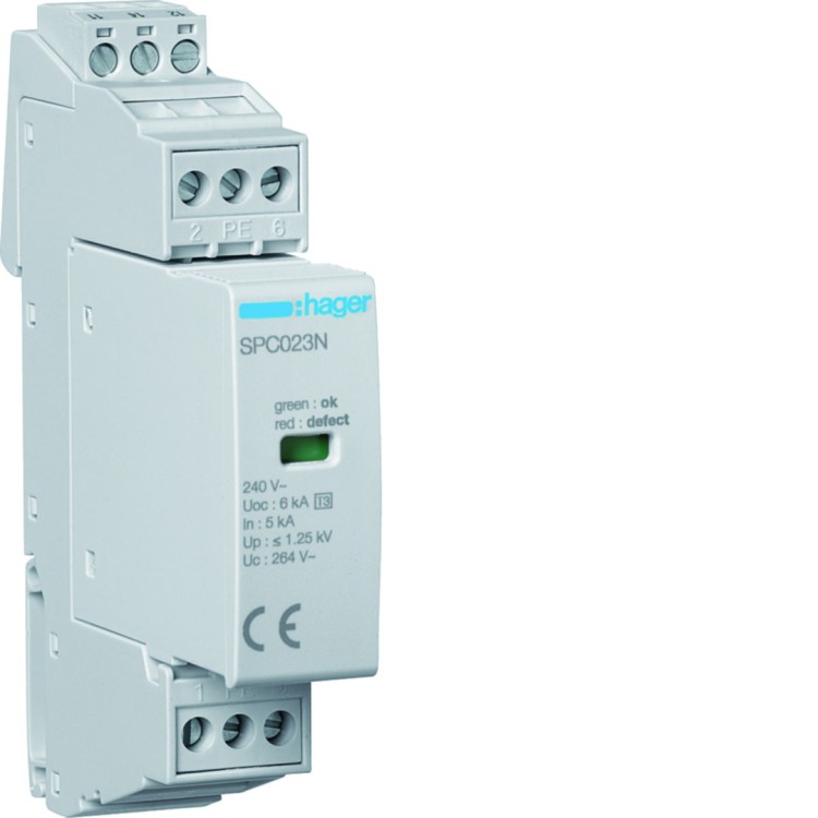 SPD T3 2P sieć TN-S In=3kA Up≤1,25kV styk  SPC203N Hager