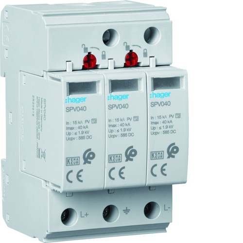 SPD T2 MOV 3P PV do fotowoltaiki In=15kA Up≤3,7 kV Ue=1kVDC SPV340 Hager