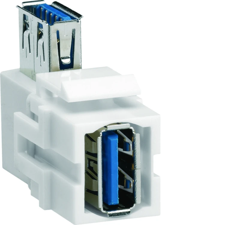 Moduł KEYSTONE gniazdo USB 3.0, przelotowe, wtyk kątowy 90°, biały VZ30UA Hager