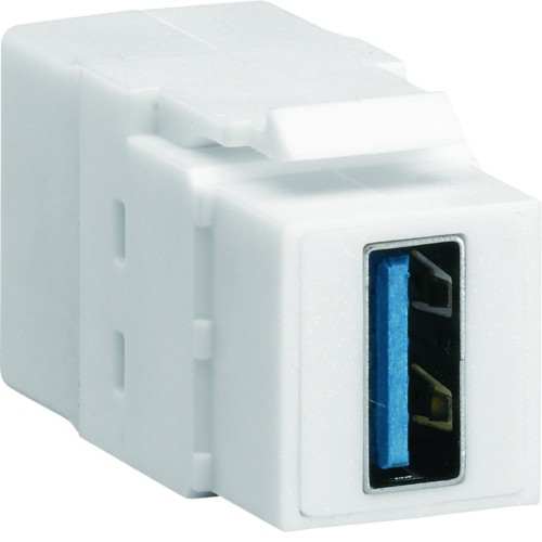 Moduł KEYSTONE gniazdo USB 3.0, przelotowe, wtyk prosty 180°, biały VZ30US Hager