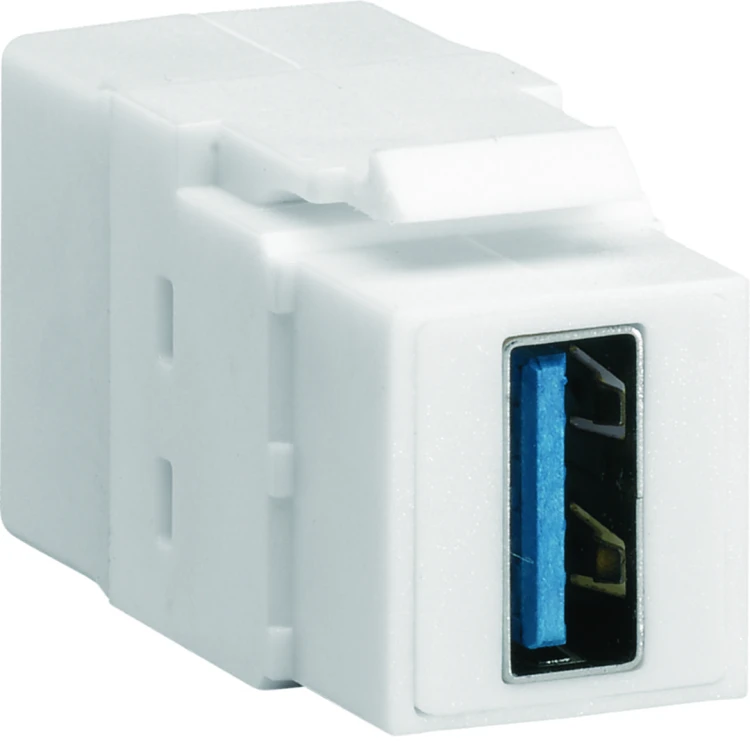 Moduł KEYSTONE gniazdo USB 3.0, przelotowe, wtyk prosty 180°, biały VZ30US Hager