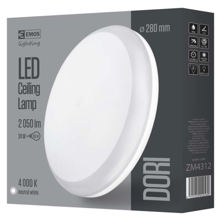 Plafon okrągły DORI LED 24W ZM4312 Emos IP54 sufitowy oprawa plafoniera slim neutralna biel