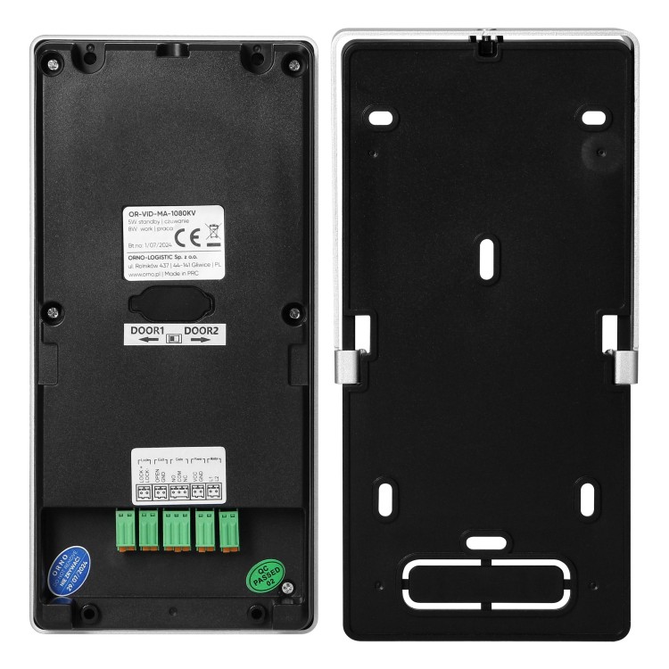 GAYD, zestaw wideodomofonowy, bezsłuchawkowy, monitor dotykowy 8" LCD, Wi-Fi  + APP na telefon, z gniazdem na kartę pamięci, z kamerą Full HD 2MP, z czytnikiem kart i breloków zbliżeniowych 125kHz, szyfrator OR-VID-MA-1080/B ORNO Home