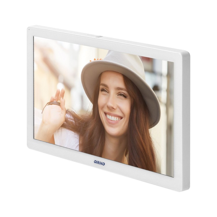GUARDO zestaw wideodomofonowy jednorodzinny 4-żyłowy LCD 10" dotykowy z gniazdem na kartę pamięci interkom kaseta podtynkowa z kamerą Full HD szyfratorem czytnikiem RFID 125kHz oraz czytnikiem linii papilarnych WiFi Tuya OR-VID-MO-1076/W/F ORNO Home