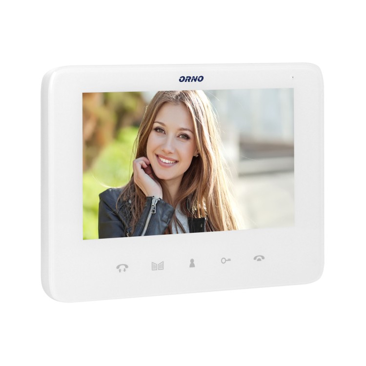 SCUTI, zestaw wideodomofonowy, jednorodzinny, 5-żyłowy, kolor, LCD 7", interkom, kaseta wideo natynkowa z szyfratorem, biały OR-VID-VP-1073/W ORNO Home