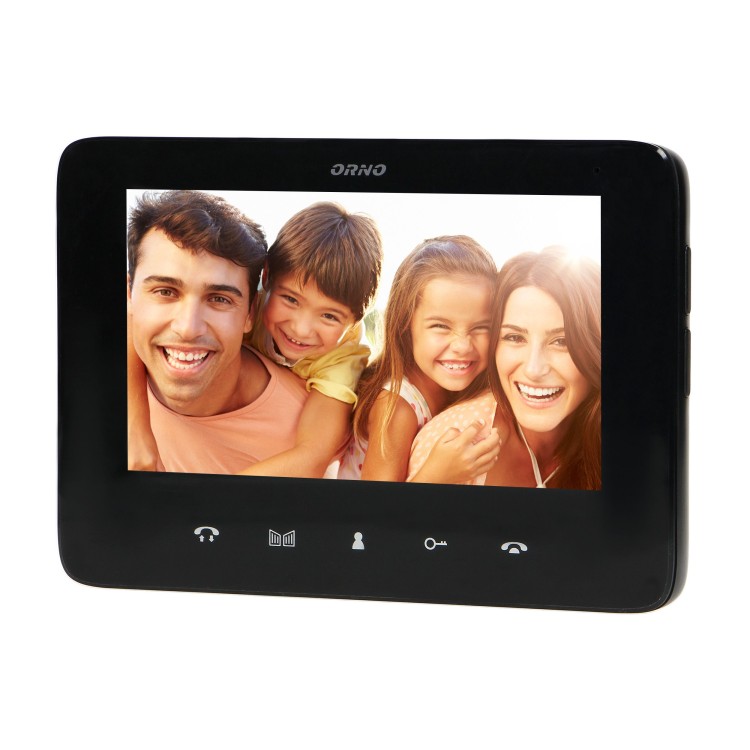 SCUTI, zestaw wideodomofonowy, jednorodzinny, 5-żyłowy, kolor, LCD 7", interkom, kaseta wideo natynkowa z szyfratorem, czarny OR-VID-VP-1073/B ORNO Home