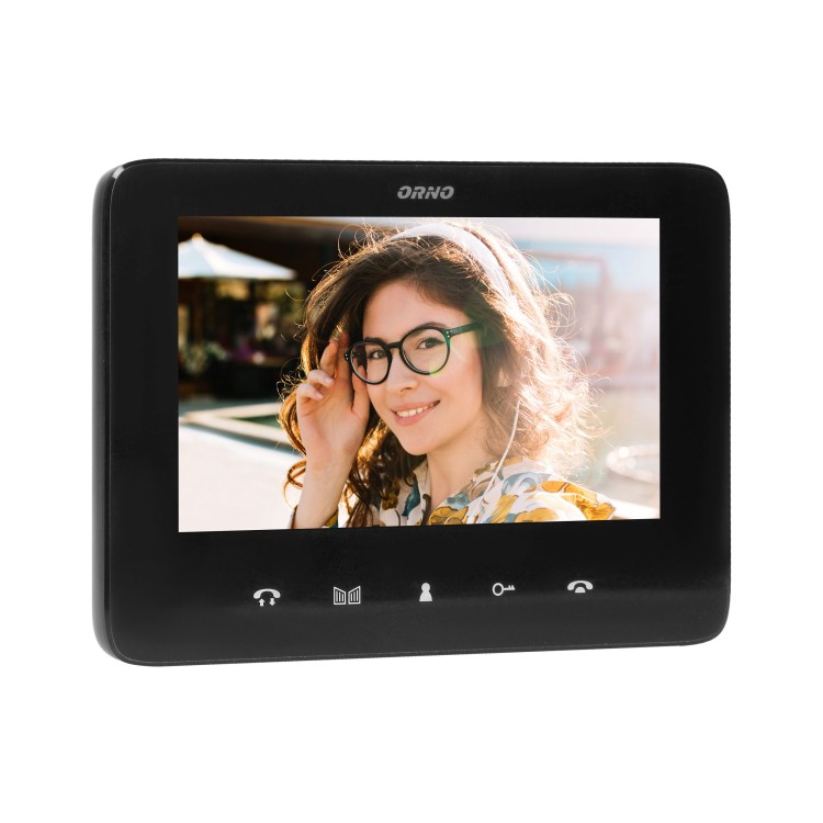 INDI N, zestaw wideodomofonowy jednorodzinny, 5-żyłowy, kolor, LCD 7", interkom, kaseta wideo natynkowa z czytnikiem RFID 125kHz, czarny OR-VID-VP-1069/B ORNO Home