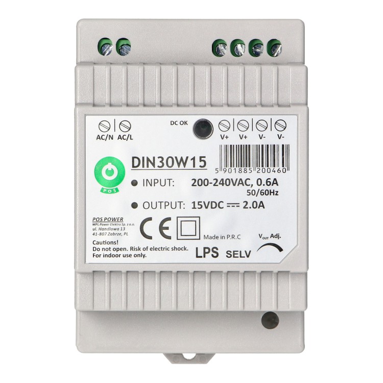 Zasilacz na szynę DIN, 15VDC, 2.0A OR-VID-VP-1069ZD ORNO Home do zestawów wideodomofonowych wideodomofonów z serii INDI i SCUTI