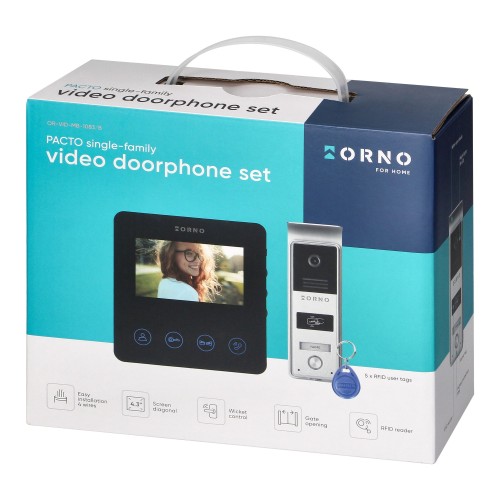 PACTO, zestaw wideodomofonowy, bezsłuchawkowy, monitor 4,3" LCD, z czytnikiem kart i breloków zbliżeniowych 125kHz OR-VID-MB-1083/B ORNO Home