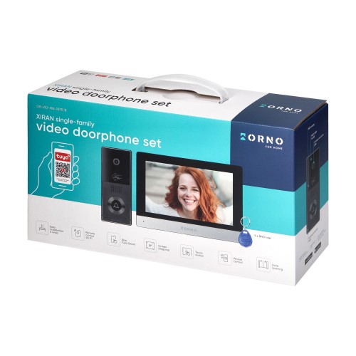 XIRAN, zestaw wideodomofonowy, bezsłuchawkowy, monitor dotykowy 8" LCD, Wi-Fi  + APP na telefon, z gniazdem na kartę pamięci, z kamerą Full HD 1080p, czytnikiem kart i breloków zbliżeniowych 125kHz OR-VID-MA-1079/B ORNO Home
