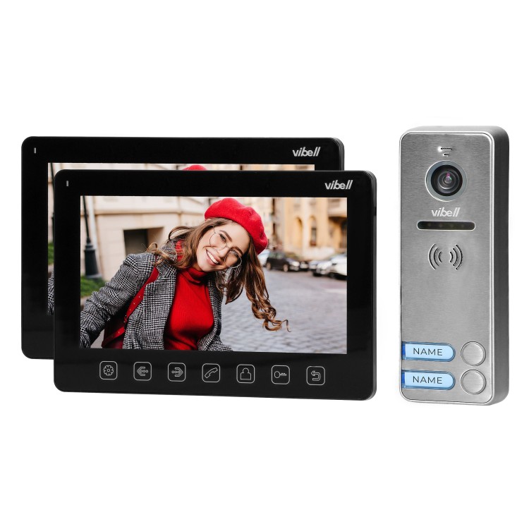 NOVEO MULTI2, zestaw wideodomofonowy 2-rodzinny, bezsłuchawkowy, kolor, LCD 7", menu OSD, sterowanie bramą, czarny OR-VID-EX-1063/B ORNO Home