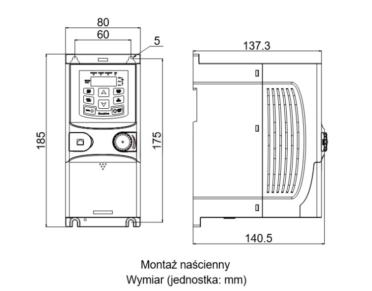 Falownik Przemiennik Częstotliwości INVT 1,5kW 230V 1F jednofazowy GD20-1R5G-S2 - Prąd 7,5A Wektorowy