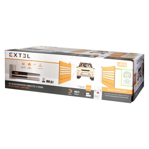Napęd do bramy skrzydłowej dwuskrzydłowej Extel 761003P 2-siłowniki 250kg 5m 24V skrzydłowy 2-skrzydłowy 2-skrzydłowej 2-skrzydłowych bram skrzydłowych automat silnik zestaw Smart sterowany telefonem
