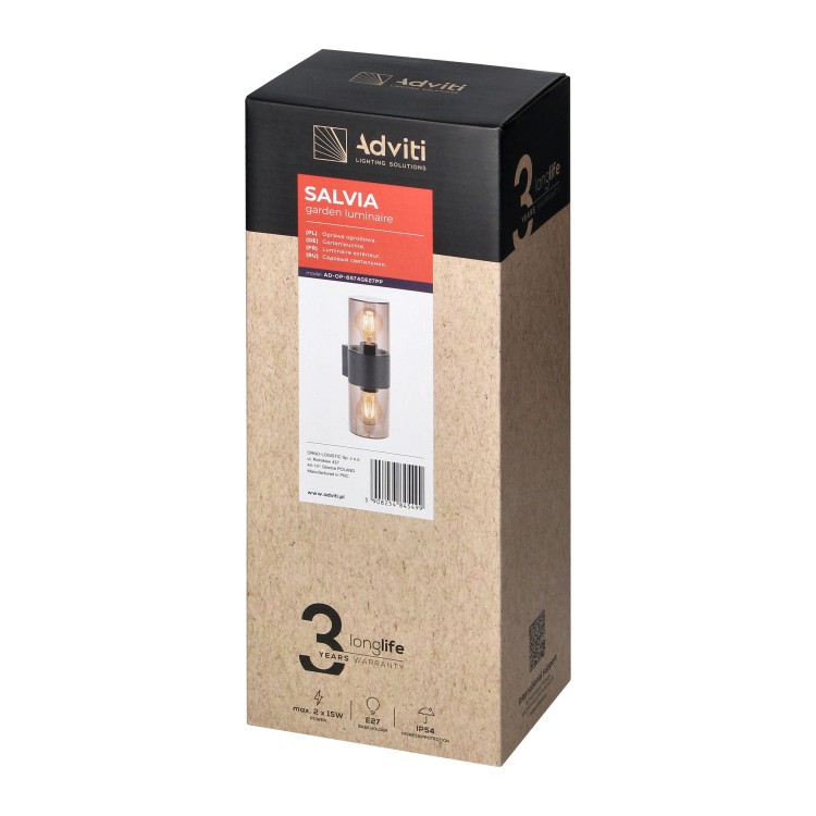 SALVIA oprawa ogrodowa, 2xE27, max. 2x15W, IP54, szara AD-OP-6574GE27PP ADVITI Kinkiet