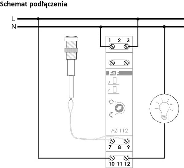 Automat zmierzchowy z sondą zewnętrzną Ø10 mm AZ-112 F&F 16A 230V Zmierzchowy włącznik zestaw