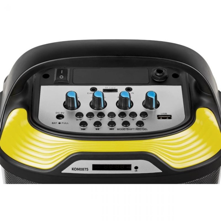 Głośnik Bluetooth USB AUX FM microSD KOM0875 Quer Przenośny bezprzewodowy MP3 Radio Karaoke Mikrofon czarno-żółty czarny