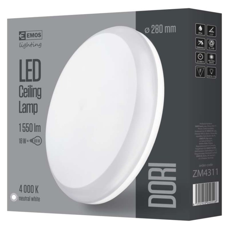 Plafon okrągły DORI LED 18W ZM4311 Emos IP54 sufitowy oprawa plafoniera slim neutralna biel