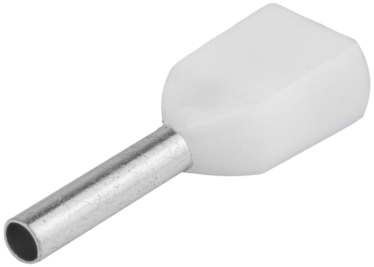 Podwójna tulejka izolowana (PA6.6) z miedzi cynowanej, biała 2×0,5mm2, l=8mm E20I Tracon Electric