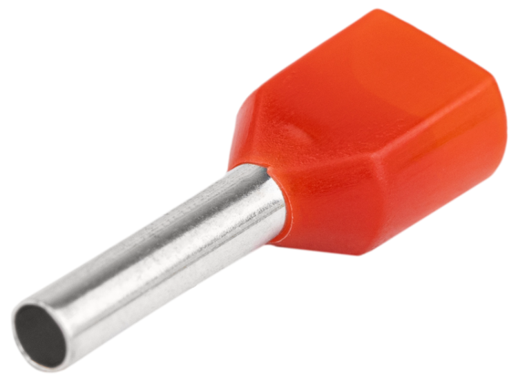 Podwójna tulejka izolowana (PA6.6) z miedzi cynowanej,czerw. 2×10mm2, l=14mm E24I Tracon Electric